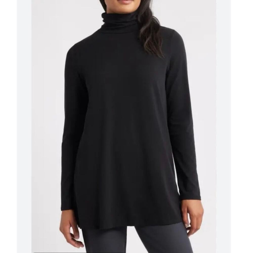 NWOT Eileen Fisher Scrunch Neck Tunic in Black SZ XXS